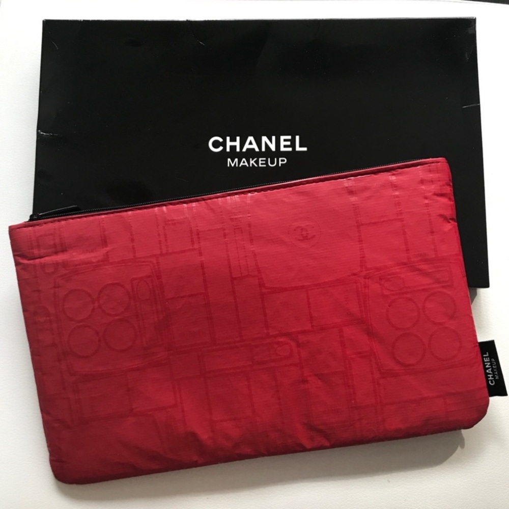 Chanel red makeup bag